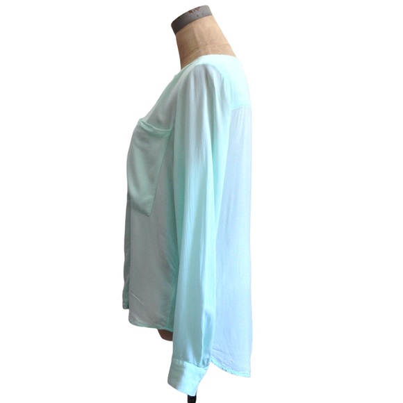 Anthropologie Blouse Maeve Clara Mint Green Long Sleeve Button Front Size 0 Chic - Picture 3 of 13